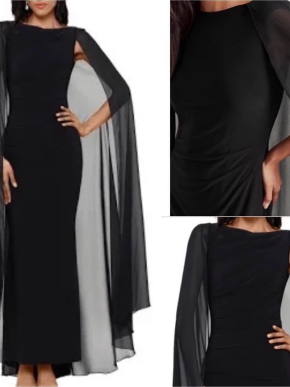 Elegant Black Cape Sleeve Evening Gown Betsy and Adams 8